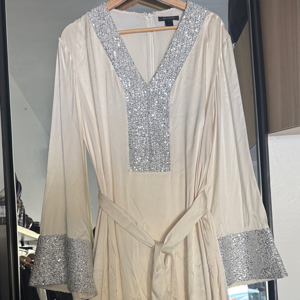 St. John Cream Gown with Silver Sequins